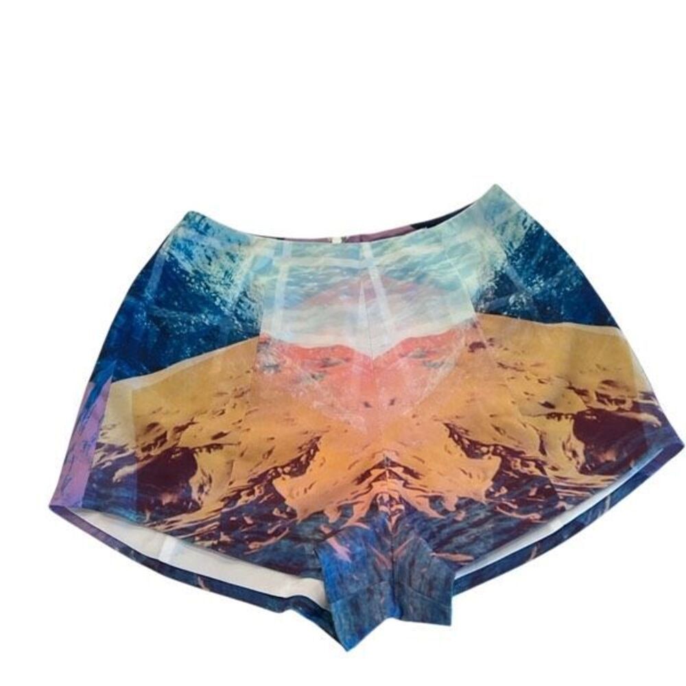 Cameo Women's Printed High Rise Zip Back Stretch Shorts Blue Orange Size Small